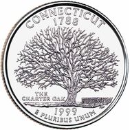  25 центов 1999 «Коннектикут» (штаты США) случайный монетный двор, фото 1 
