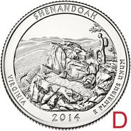  25 центов 2014 «Национальный парк Шенандоа» (22-й нац. парк США) D, фото 1 