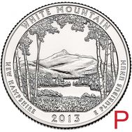  25 центов 2013 «Национальный лес Белые горы» (16-й нац. парк США) P, фото 1 