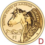  1 доллар 2012 &laquo;Индеец с лошадью&raquo; США D (Сакагавея), фото 1 