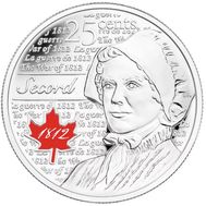  25 центов 2013 «Война 1812 года — Лора Секорд» Канада (цветная), фото 1 