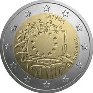  2 евро 2015 «30-летие флага Евросоюза» Латвия, фото 1 