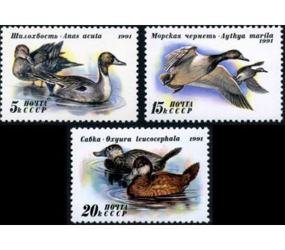  3 почтовые марки «Утки» СССР 1991, фото 1 
