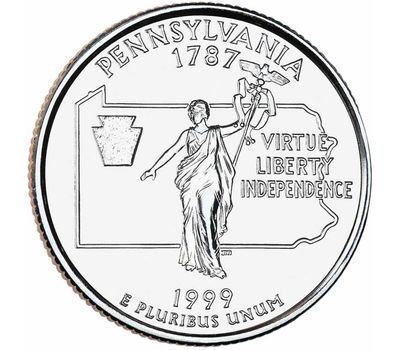  Монета 25 центов 1999 «Пенсильвания» (штаты США) случайный монетный двор, фото 1 