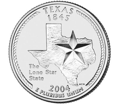  Монета 25 центов 2004 «Техас» (штаты США) случайный монетный двор, фото 1 