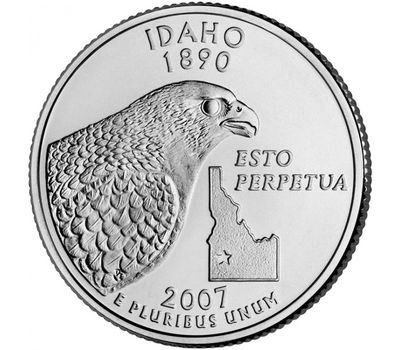  Монета 25 центов 2007 «Айдахо» (штаты США) случайный монетный двор, фото 1 