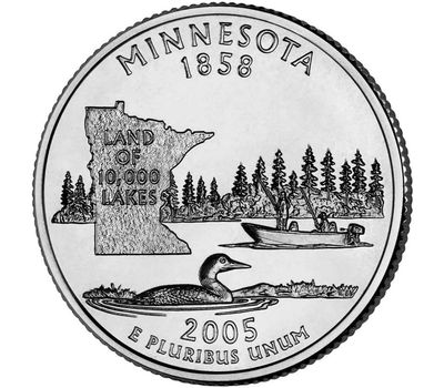 Монета 25 центов 2005 «Миннесота» (штаты США) случайный монетный двор, фото 1 