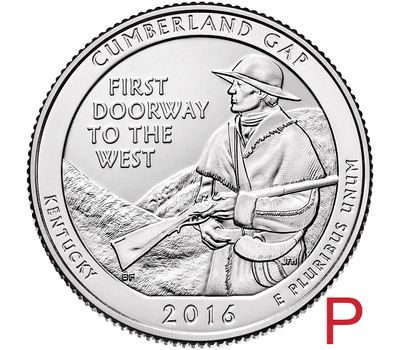  Монета 25 центов 2016 «Камберлэнд Гап» (32-й нац. парк США) P, фото 1 