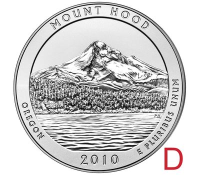  Монета 25 центов 2010 «Национальный лес Маунд-Худ» (5-й нац. парк США) D, фото 1 