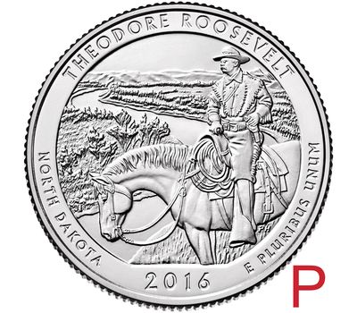  Монета 25 центов 2016 «Национальный парк Теодора Рузвельта» (34-й нац. парк США) P, фото 1 