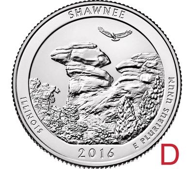  Монета 25 центов 2016 «Национальный лес Шони» (31-й нац. парк США) D, фото 1 