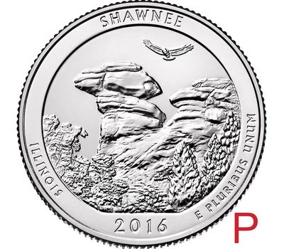  Монета 25 центов 2016 «Национальный лес Шони» (31-й нац. парк США) P, фото 1 