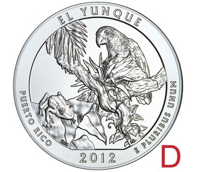  Монета 25 центов 2012 «Национальный лес Эль-Юнке» (11-й нац. парк США) D, фото 1 
