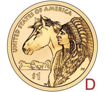  Монета 1 доллар 2012 «Индеец с лошадью» США D (Сакагавея), фото 1 