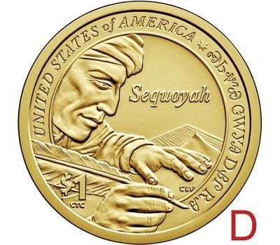  Монета 1 доллар 2017 «Письменность Чероки, Секвойя» США D (Сакагавея), фото 1 