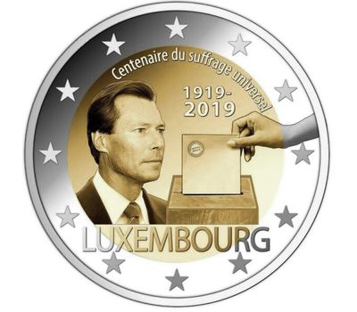  Монета 2 евро 2019 «100 лет всеобщему избирательному праву» Люксембург, фото 1 