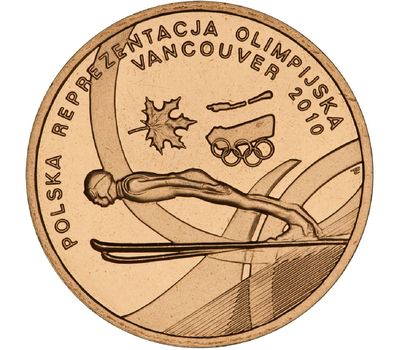  Монета 2 злотых 2010 «Польская олимпийская сборная в Ванкувере 2010» Польша, фото 1 
