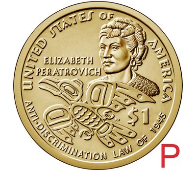  Монета 1 доллар 2020 «Антидискриминационный закон Элизабет Ператрович» США P (Сакагавея), фото 1 
