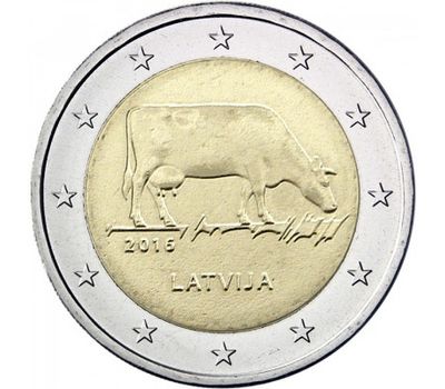  Монета 2 евро 2016 «Корова» Латвия, фото 1 