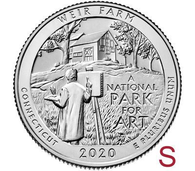  Монета 25 центов 2020 «Ферма Дж. А. Вейра» (52-й нац. парк США) S, фото 1 