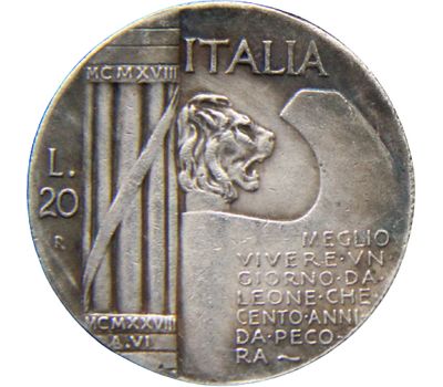  Монета 20 лир 1939 «Виктор Эммануил III» Италия (копия), фото 2 