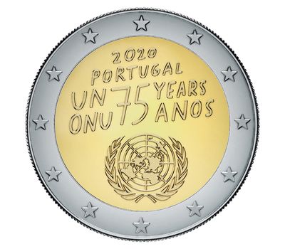  Монета 2 евро 2020 «75 лет ООН» Португалия, фото 1 