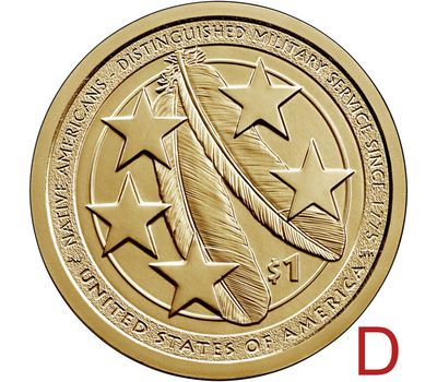  Монета 1 доллар 2021 «Американские индейцы в армии США» D (Сакагавея), фото 1 