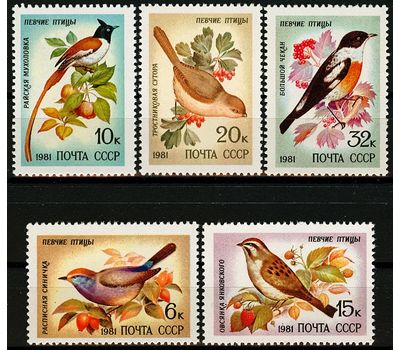  5 почтовых марок «Певчие птицы» СССР 1981, фото 1 