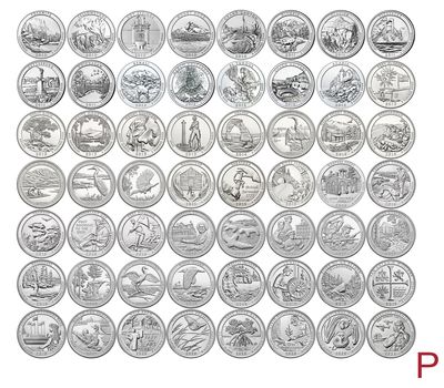  Набор 56 монет-квотеров «Парки США (Прекрасная Америка)» 2010-2021 P, фото 1 
