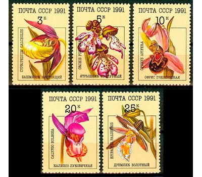  5 почтовых марок «Орхидеи» СССР 1991, фото 1 