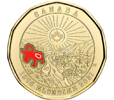  Монета 1 доллар 2021 «Золотая лихорадка» на Клондайке» Канада (цветная), фото 1 