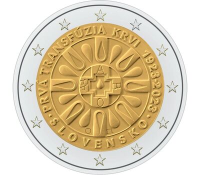  Монета 2 евро 2023 «100-летие первого переливания крови в Словакии» Словакия, фото 1 