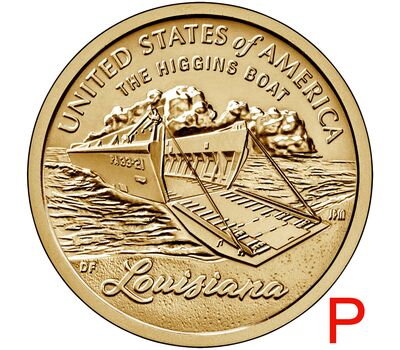  Монета 1 доллар 2023 «Лодка Хиггинса. Луизиана» P (Американские инновации), фото 1 