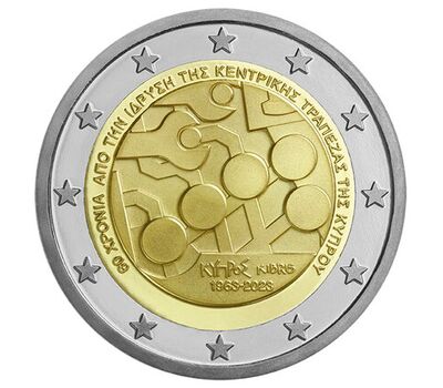  Монета 2 евро 2023 «60-летие Центрального банка» Кипр, фото 1 