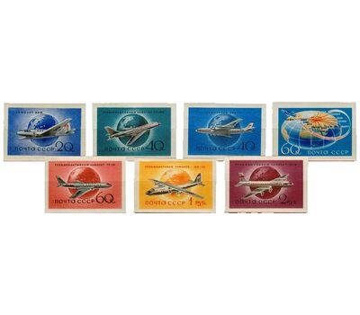  7 почтовых марок «Гражданский воздушный флот» СССР 1958 (без перфорации), фото 1 