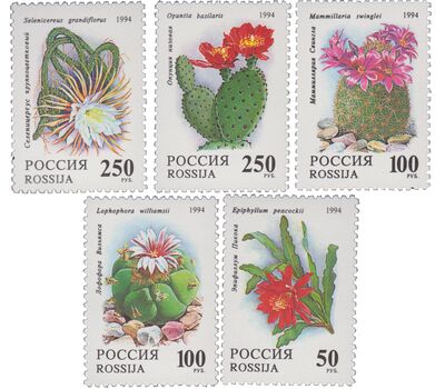  5 почтовых марок «Комнатные растения. Кактусы» 1994, фото 1 