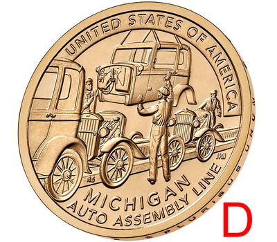  Монета 1 доллар 2025 «Конвейерная линия для сборки автомобиля» США D (Американские инновации), фото 1 