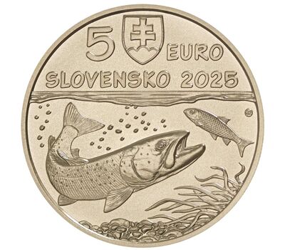  Монета 5 евро 2025 «Дунайский лосось» Словакия, фото 1 