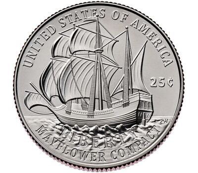  Монета 25 центов 2026 «Мэйфлауэрское соглашение» P, фото 2 